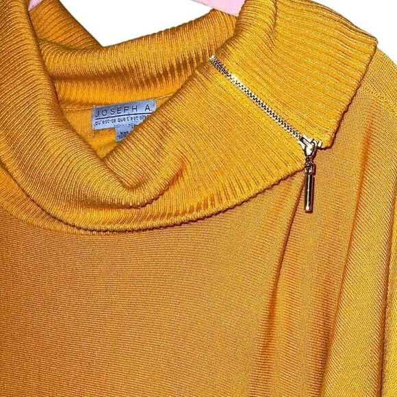 JOSEPH A. Zipper Cowl Neck Sweater Mustard Golden Zipper Sleeve Oversized XXL - Picture 4 of 7